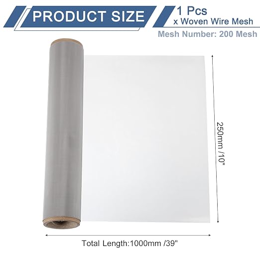 uxcell 200 Mesh 39" x 10" Woven Wire Mesh, 316 Stainless Steel Air Vent Filter
