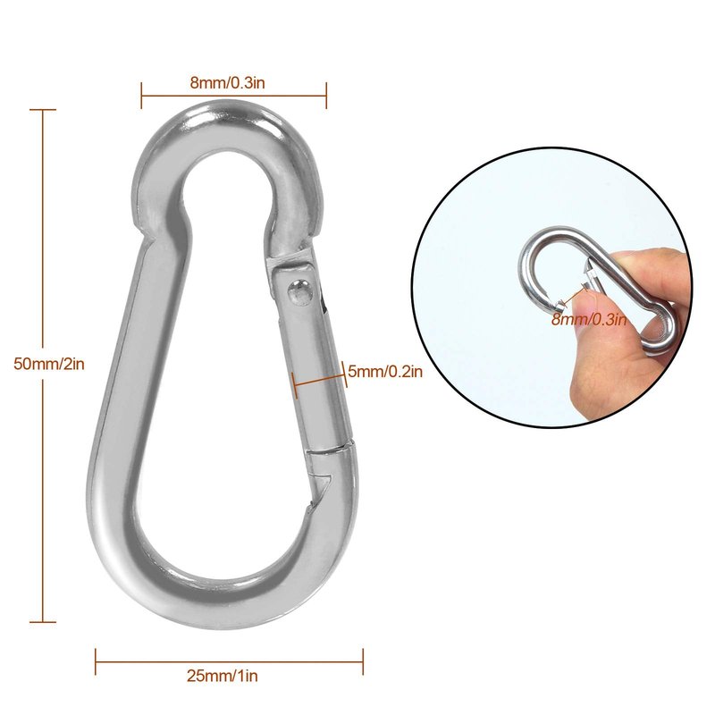 MIVIDE 50 PCS Stainless Steel Spring Snap Carabiner, Round, Silver, 2 Inch, Auto-locking, Camping, Hiking, Fishing, Boating, Dog Leash, Keychain