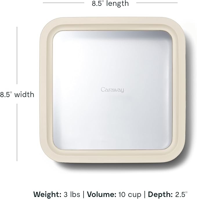 Caraway Glass Food Storage - 10 Cup Glass Container - Ceramic Coated Food Container - Non Stick Lunch Box with Lids - Dishwasher, Oven, & Microwave Safe - Square Shape - Cream