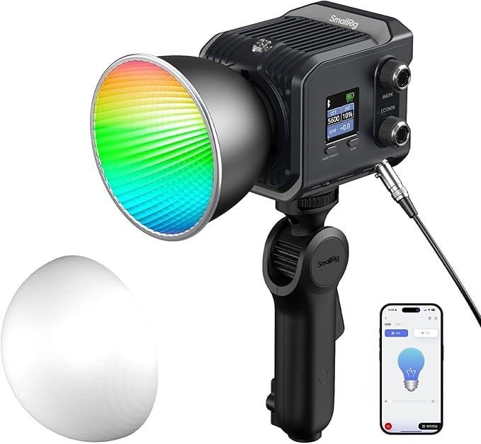 SmallRig RC 100C RGBWW LED Video Light, with App Control, 100W Mini COB Continuous Output Lighting, Handheld Spotlight 2700-10000K/CRI 96+/TLCI 98+/12 Effects, 11000Lux/1m, Pro Version Ink Blue, 5381
