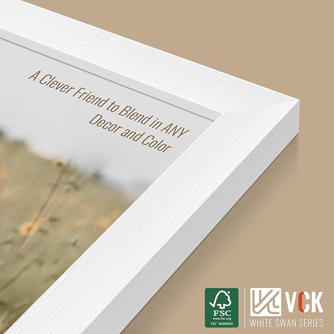 VCK 14x24 Picture Frame Set of 2, White Solid Wood Poster Frames, Textured Exclusive Wall Gallery Frame