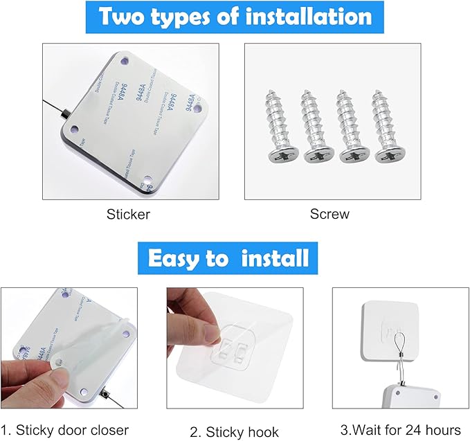 Rierdge 800g Set of 2 Punch-Free Automatic Sensor Door Closer, Multifunctional Drawstring Auto Door Closer for Residential Commercial Bedroom Room Storm (2 Pcs White)