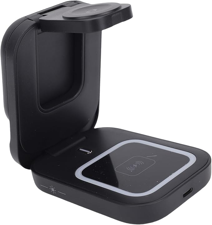Multifunctional Wireless Charger 3 in 1 Fast Charger for Nightstand Black ABS 15W Charging Dock