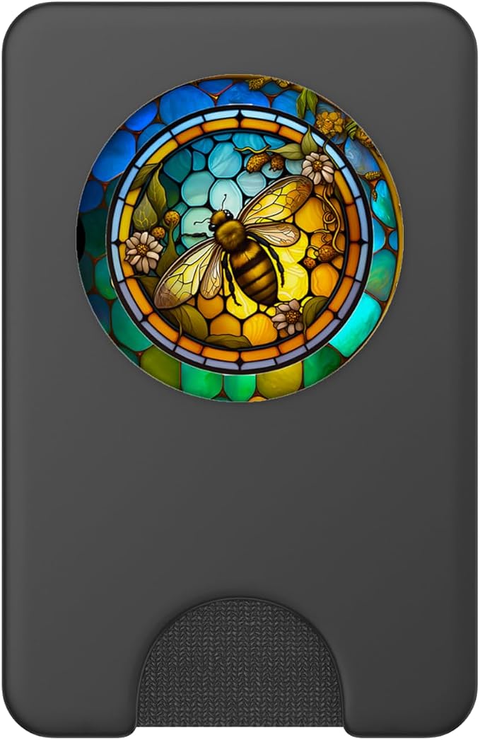 Colorful Bee Honeycomb Flowers Stained Glass Bumble Bees PopSockets Adhesive PopGrip