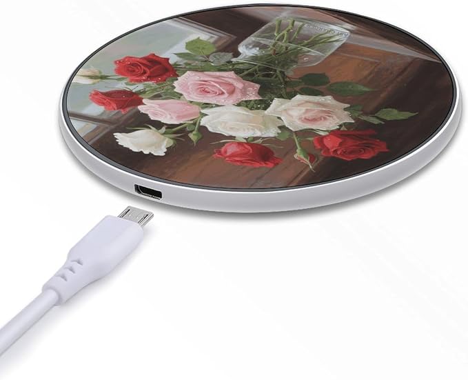 Roses Bloom Wireless Charger with USB CableAluminum Alloy Frame 10W Max Compatible Fast Wireless Charging Pad- 3.2ft Cable Included for Travel Home Office Desk