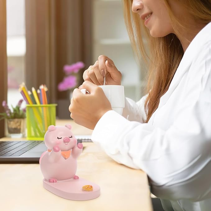 Homoyoyo Cute Pig Phone Stand Pig Phone Holder Stand for Desk Cell Holder for Smartphone Adorable Desktop Stable Support Bracket for Home Office Decor