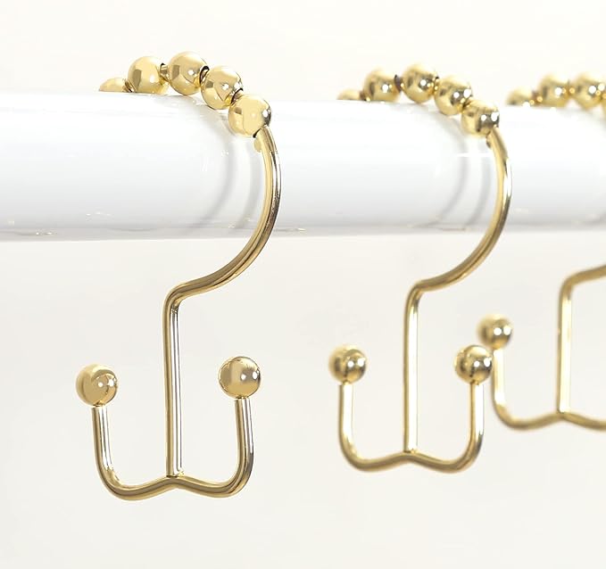Goowin Shower Curtain Hooks Rings, Stainless Steel Gold Shower Curtain Hooks Rust Proof, Free Sliding Double Shower Hooks for Shower Curtains & Liners (Gold)