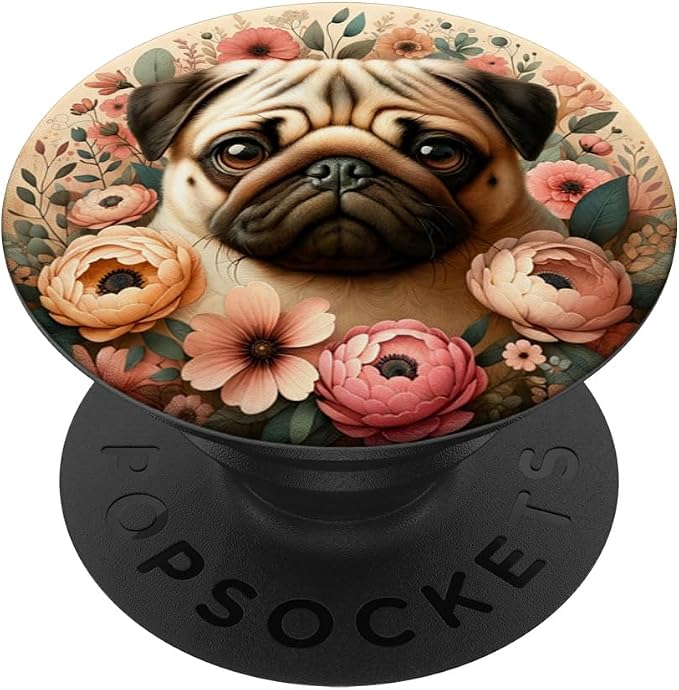 Pug Cute Dog Flowers Boho Cute Puppy Dog Lover PopSockets PopGrip for MagSafe