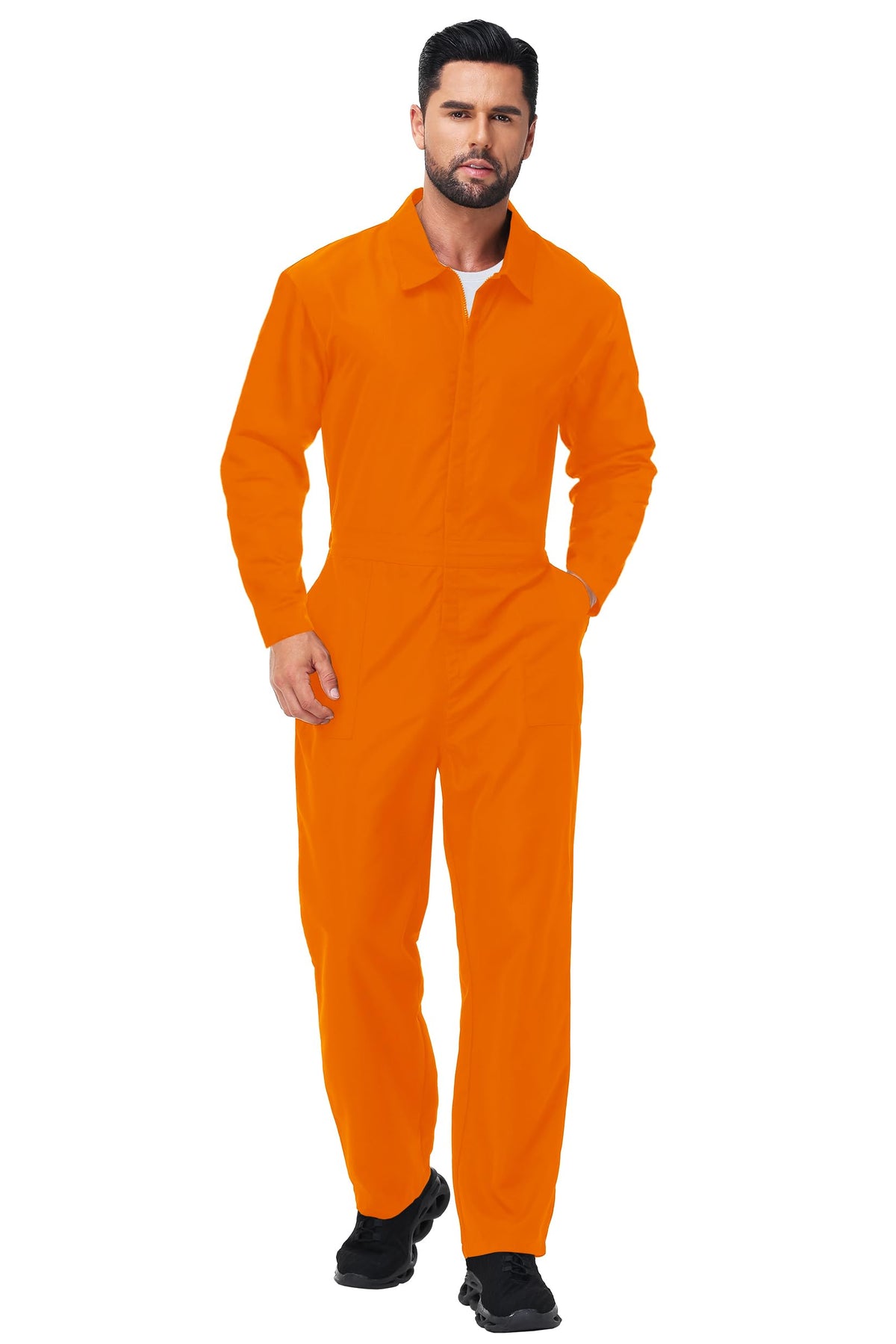 Unisex Jail Uniform Overalls Mens Halloween Long Sleeve Inmate Outfits Orange Jail Uniform Jumpsuit 2XL