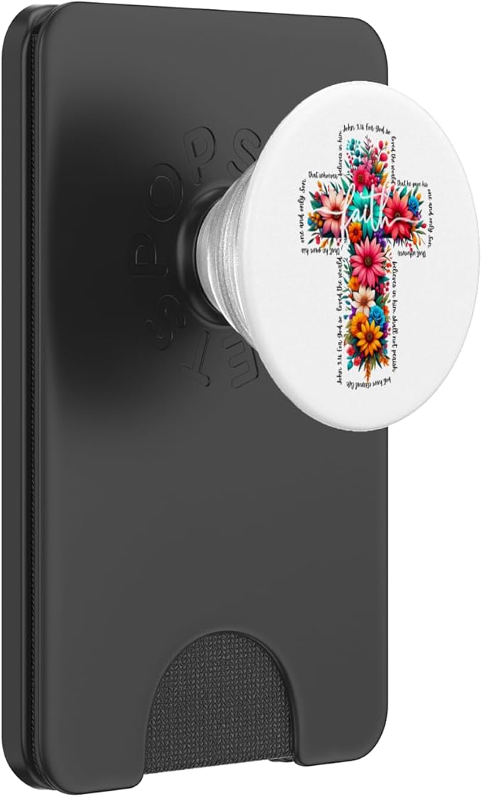 JOHN 3:16 Floral Faith Cross Jesus Christian Religious PopSockets Adhesive PopGrip