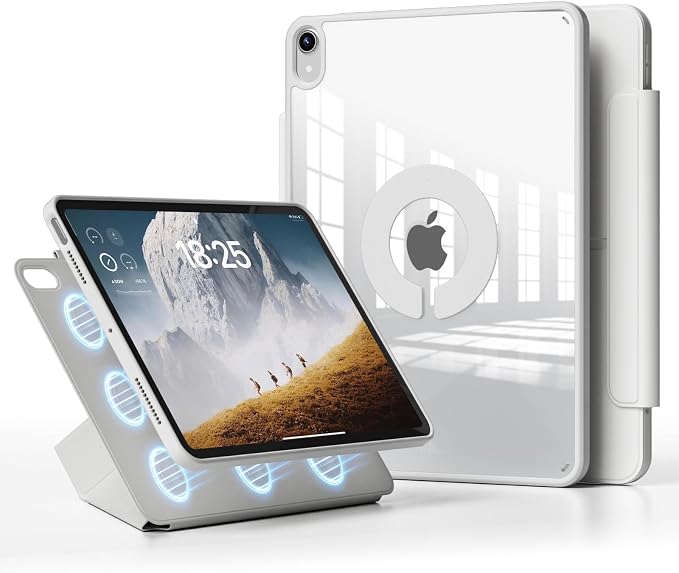 Case for iPad A16 11th Generation 11 inch 2025 &amp iPad 10th Gen 10.9 inch 2022 with Pencil Holder Detachable Magnetic Rotating Clear Hard PC Back Trifold &amp Y Stand (Black)