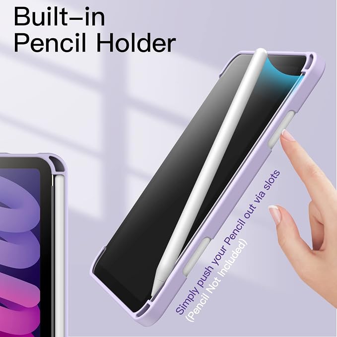JETech Case Cover for iPad mini A17 Pro/6th Gen (2024/2021) Black | Clear Transparent Back Pencil Holder Slim Shockproof Protection Tri-Fold Stand Auto Wake/Sleep