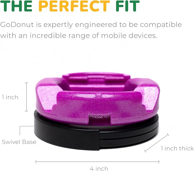 GoDonut Plus+ Glazed Phone Stand (Swivel Base) - Portable Mount Accessory - Charging Port Access - Compatible with Tablet iPhone &amp Most Smartphones - Fuchsia