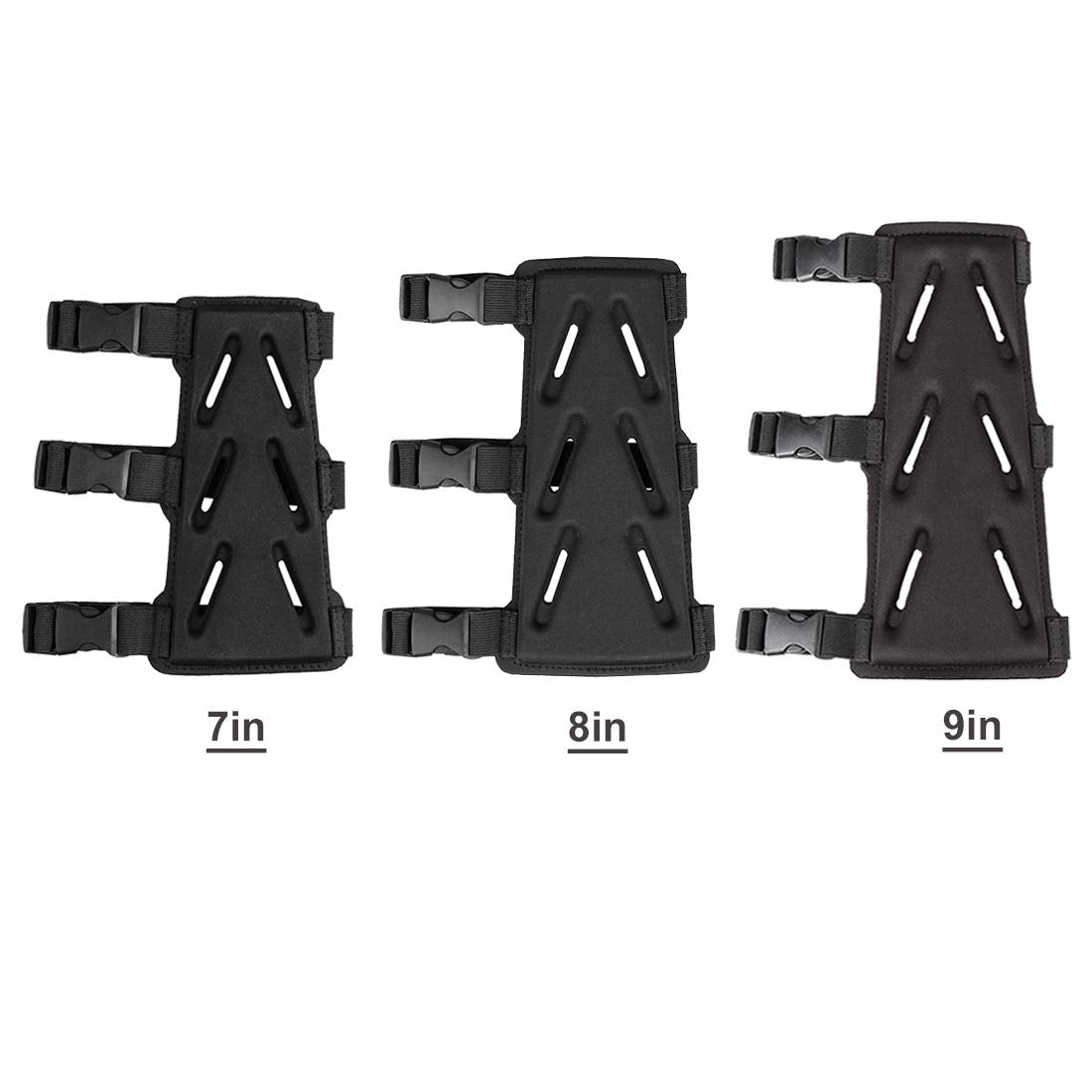 KRATARC Archery Arm Guard Adjustable 3-Strap Accessory Lightweight Hunting Target Practive Adult Unisex (Black, Length 8'')