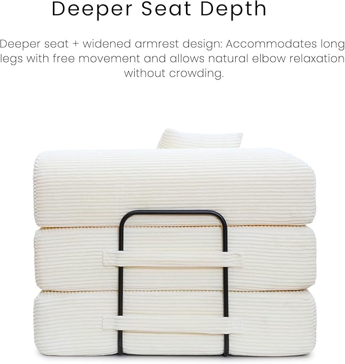 Compression Sofa - 79'' Convertible Sofa Bed, Boneless Couch in a Box, Modular Corduroy Foldable Sleeper Sofa with 2 Pillows, Loveseat Couches for Living Room (Corduroy Fabric, White)