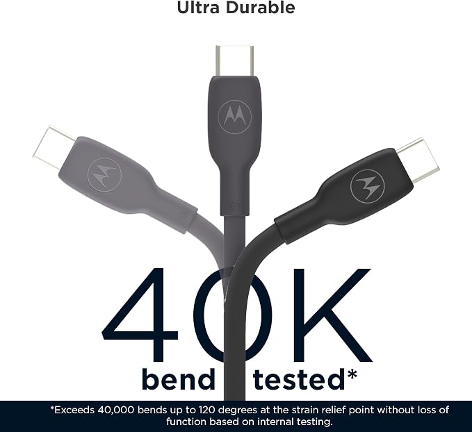 Motorola TurboPower 30W Charger + Black Silicone Cable Bundle