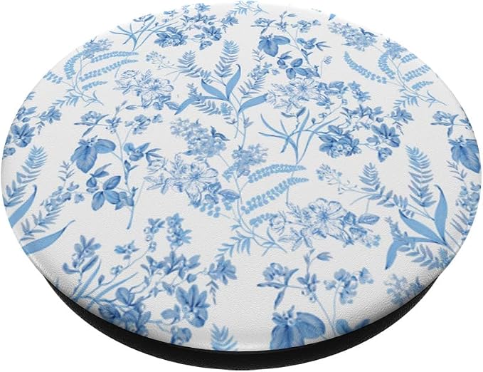 Blue &amp White Toile French Pattern Cute Flowers Botanical PopSockets Adhesive PopGrip