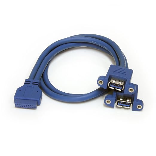 StarTech 2-Port Panel Mount USB 5Gbps A Female Slot Plate (USB3SPNLAFHD) | Two USB-A female panel ports to motherboard header Cable With screws Secured with screws