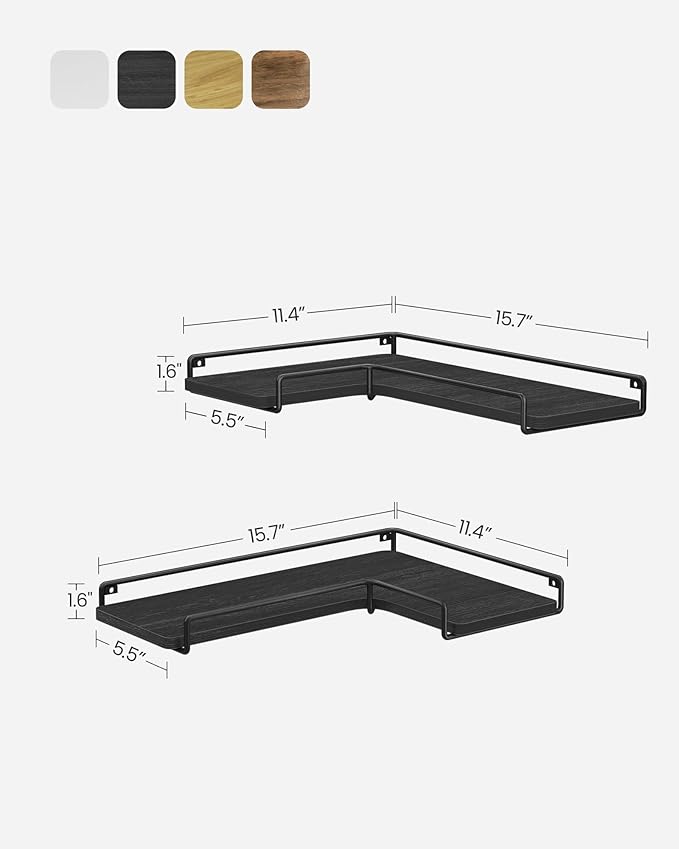 VASAGLE Corner Shelf Wall Mount Set of 2, Corner Floating Shelves, Small Corner Wall Shelf for Decor Storage, for Living Room Bedroom Kitchen Bathroom, Black ULLS831B22