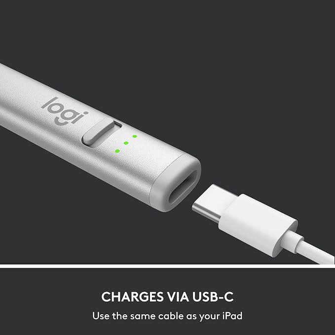 Logitech Crayon Digital Pencil for iPad USB-C Ports | Apple Pencil technology anti-roll design dynamic smart tip