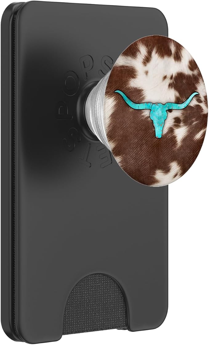 Western Cowhide Cow Print Turquoise Bull Skull Chic Rustic PopSockets Adhesive PopGrip