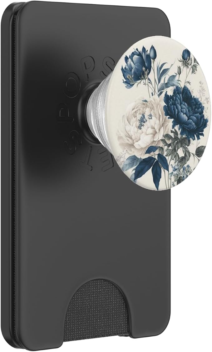 Navy Blue Peonies Blossom Leaves White Flowers Floral Girly PopSockets Adhesive PopGrip