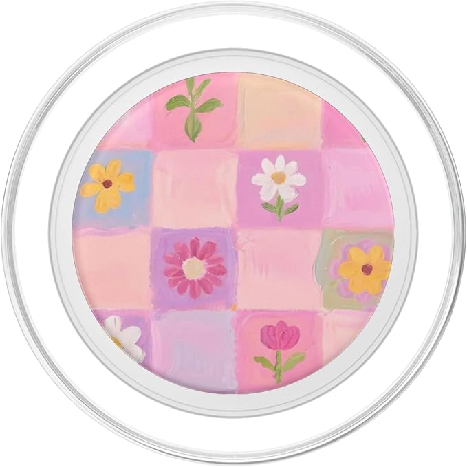 Pink Pastel Floral Check Pattern PopSockets PopWallet for MagSafe