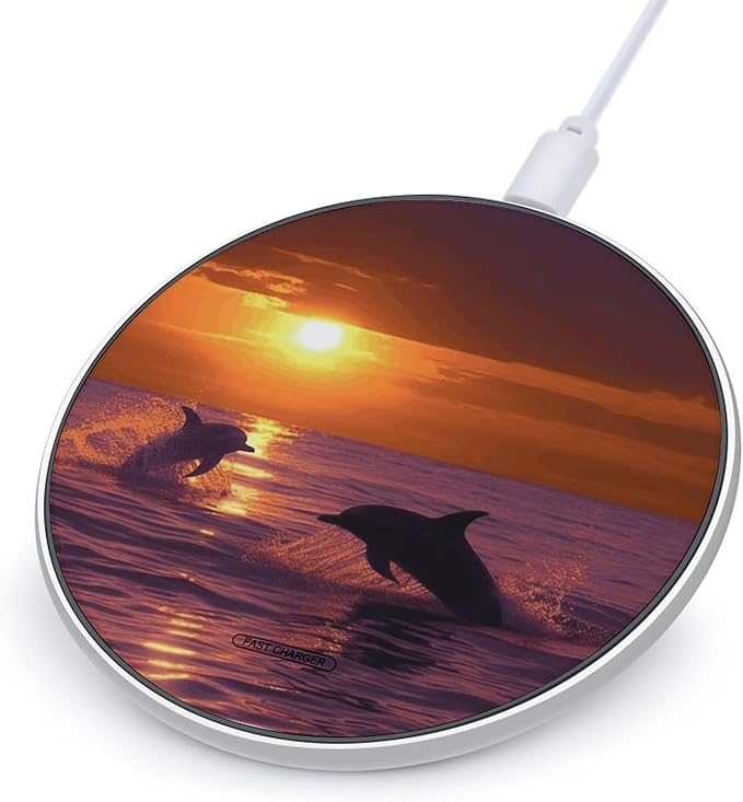 Sunset Dolphins Wireless Charger Fast Charging Pad | Anti-Slip Qi Certified Wireless Charging Pad for All Phones with Wireless Charging Function for Home Office Travel