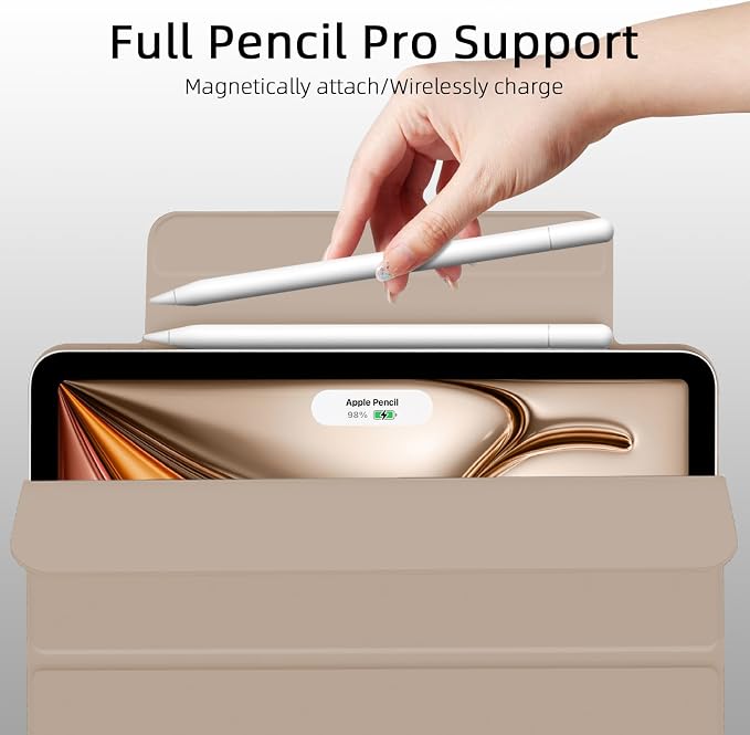 for iPad Air 13 inch M4/M3/M2 Case (2026/2025/2024Model A3268/A3269/A3271) Auto Sleep/Wake and Magnetic Closure Slim Trifold Stand Case PU Leather Cover Support Apple Pencil Pro Black