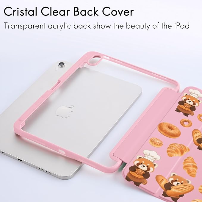 Cute Deer Fawn Rose Flowers Case for iPad 9th/8th/7th Generation | Cute Designs Cover for iPad 10.2 2021/2020/2019 Gen with Pencil Holder | Slim Clear Acrylic Back Auto Sleep/Wake Shell