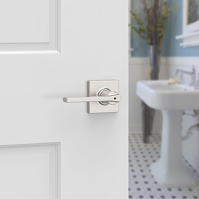 Kwikset Casey Interior Privacy Door Handle with Lock, Door Lever for Bathroom and Bedroom, Satin Nickel Reversible Keyless Turn Lock, with Microban Protection (Pack of 10)