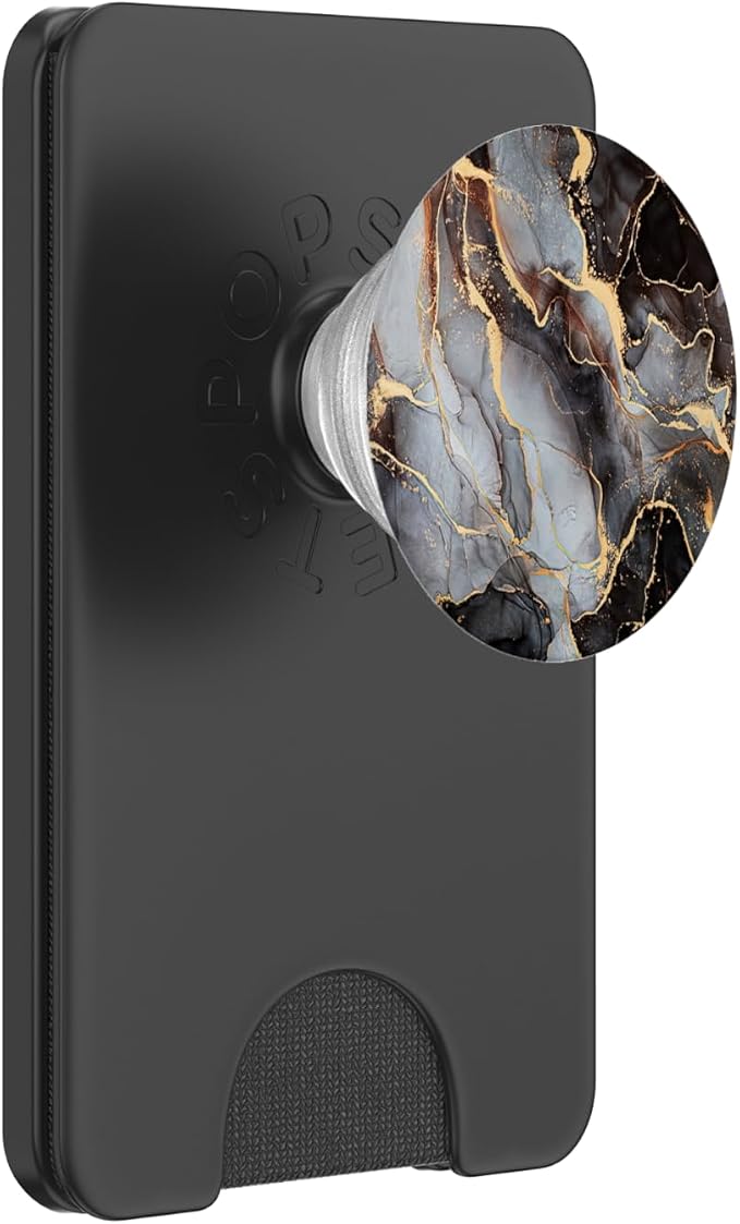 Black and White Faux Marble with Gold Accent Color PopSockets Adhesive PopGrip