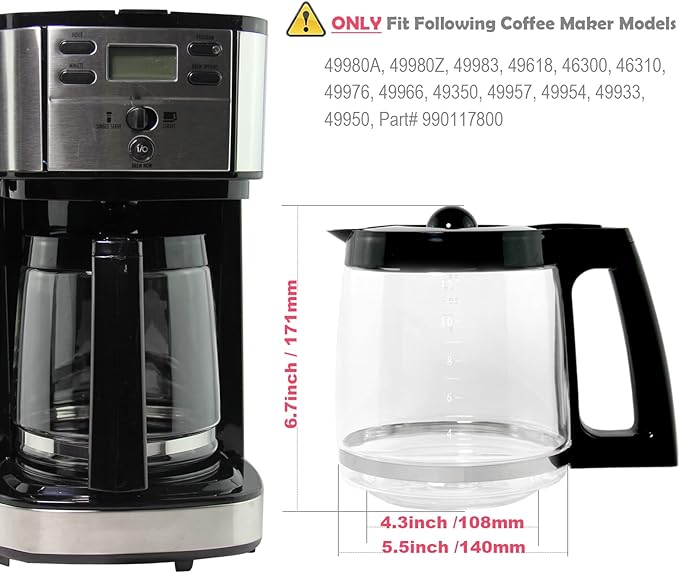 12-Cup Glass Coffee Carafe Replacement for Hamilton Beach Coffeemaker