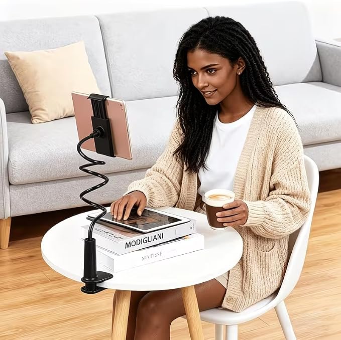 360° Rotating Tablet Phone Holder Spiral Base Lazy Mobile Phone Tablet Bedside Stand Bed Lazy Stand3.3Ft（Black）