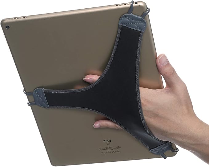 TFY Security Soft PU Hand Strap Holder for Tablets Black | Compatible with iPad pro 12.9 | Anti-drop protection | Works with/without case | Ideal for in-car use