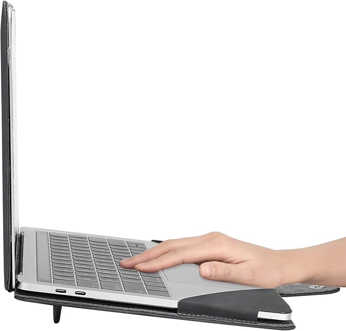 MOSISO Case Compatible with MacBook Air 13.6 inch M4 M3 M2 2025-2022 /Air 13 M1 2022-2018 /Pro 13 inch M2 M1 2025-2016, PU Leather Portfolio Protective Stand Cover, Space Gray