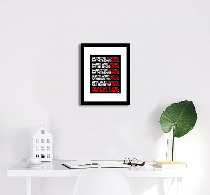 Wieco Art Quotes Wall Art Inspirational Canvas Print Motivation Classroom Decor With Black Picture Frame and Real Glass Made to Display 8x10" with Mat or 11x14" Photos Without Mat for Home Office Wall Decoration