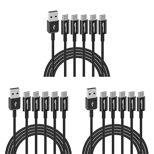 Amazon Basics USB-C to USB-A 2.0 Male Cable - 3 feet (0.9 meters) - Black 24 Pack of 5 120 count total Black