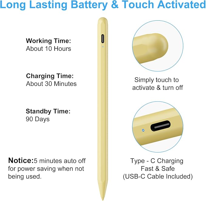 Stylus Pen for iPad (2026-2018) with Fast Charge Palm RejectionFOJOJO Active Pencil for iPad10/9/8/7/6th11th A16Pro 11/13 M4Air 11/13 M2/M3/M4Pro12.9Air 5/4/3rdMini 7/6/5