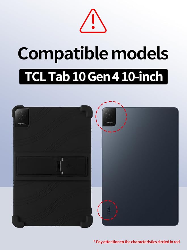 Case for TCL Tab 10L Gen 4 (Model 8483A) 10.1 Inch Tablet Soft Silicone Heavy Duty Shockproof Protective Cover with Adjustable Kickstand (Black)