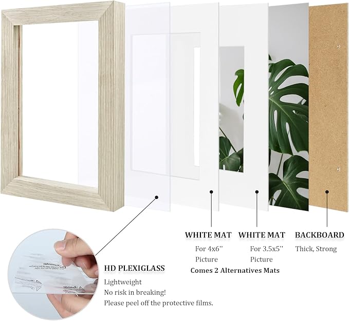 Egofine 5x7 Picture Frame Made of Solid Wood,Covered by Plexiglass Display Pictures 3.5x5/4x6 with Mat or 5x7 Without Mat for Table Top Display and Wall Mounting Photo Frame, Distressed Wood Grain