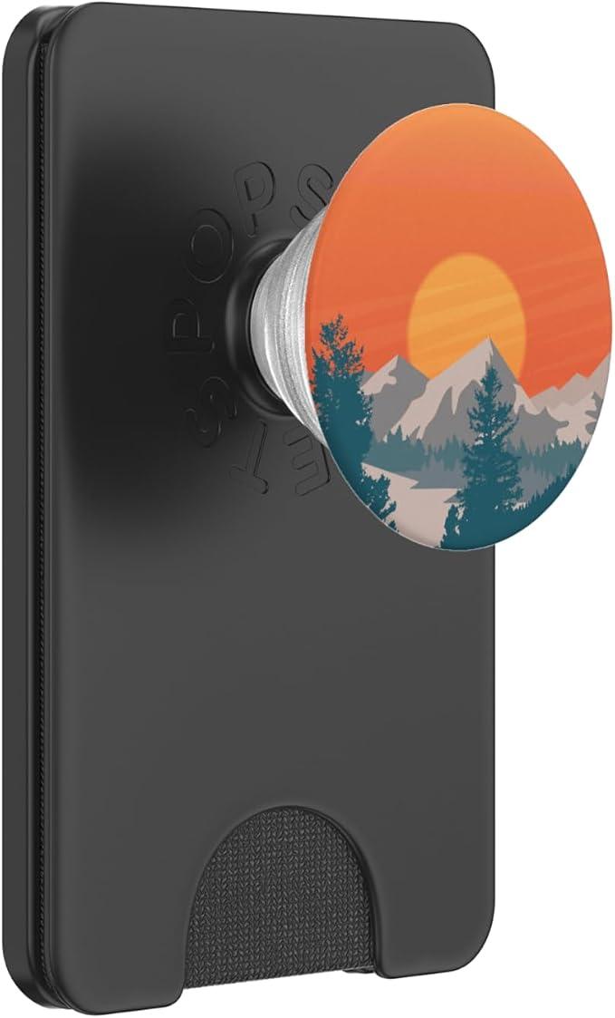 Retro Mountain Sunset and Red-Yellow Sky PopSockets Adhesive PopGrip