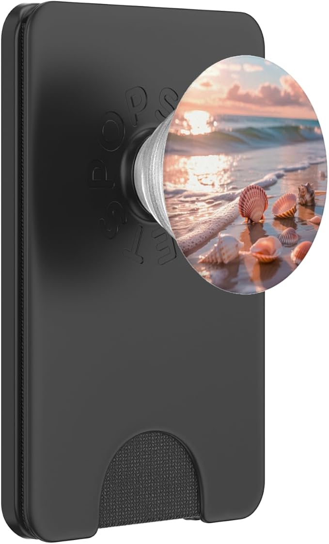 Pink Coastal Seashell Sunset Beach Aesthetic Ocean Art PopSockets PopWallet for MagSafe