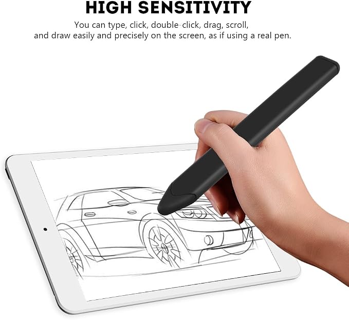 Stylus Pen for Touch Screens Active Capacitive Stylus with Rubber Tip Compatible Tablets Smartphones Slim Lightweight Design for Writing Drawing Note Taking (Black)