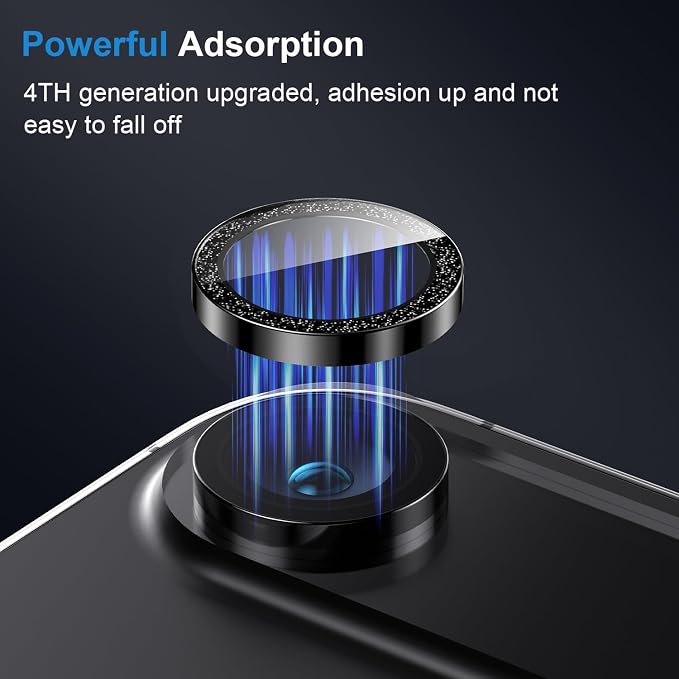 Korecase for iPhone 17/iPhone 16/iPhone 16 Plus Camera Lens Protector Bling 9H Tempered Glass Anti Scratch Camera Screen Protector Shockproof Film Metal Ring Lens Protector Glitter-Black