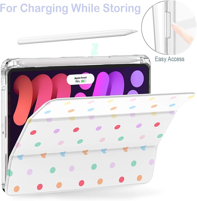 Feams Case for iPad mini 7 A17 Pro 2024/iPad Mini 6 2021 Slim Lightweight Trifold iPad mini 7 A17 Pro Case 8.3 Inch 2024 Clear Back Cover with Pencil Holder &amp Auto Sleep Blue Bow