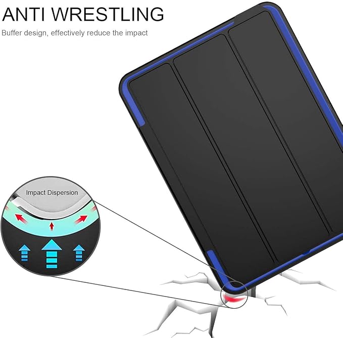 DUNNO Case Compatible with iPad 6th/5th Generation 9.7-Inch 2017/2018 Three Layer Heavy Duty Full Protection Case with [Auto Sleep/Wake] Stand Design for iPad 5/6 Generation (Black+Blue)