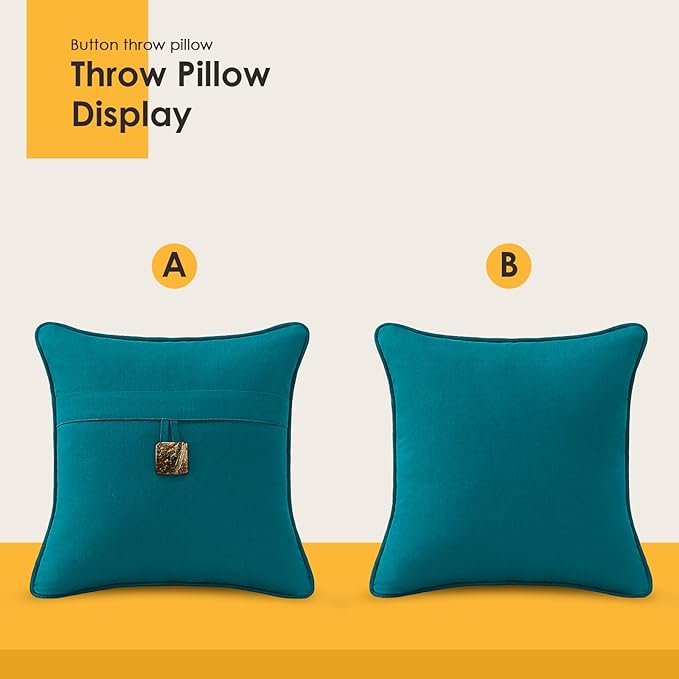 Outdoor Sunbrella Decorative Pillows with Coconut Button Pack of 4, 16" x 16" Outdoor Pillow Set for Couch Bed Throw Patio Sofa, Spectrum Peacock