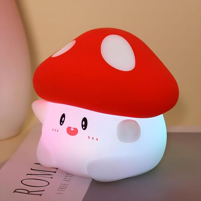 Rytinazzz Mushroom Night Light, Color Changing & 50-Hour Battery, Squishy Lamp with Pat Control for Kids Room Decor, USB Rechargeable, Valentines Gifts