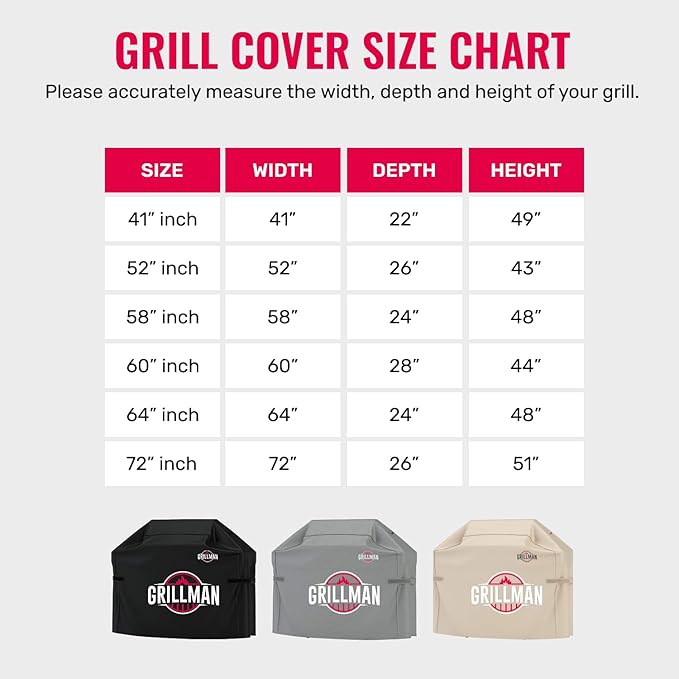 Grillman Grill Cover, BBQ Outdoor Grill Covers, Charcoal, Gas Grills, Waterproof, Rip-Proof, Weather-Resistant, Anti-UV, Barbecue Cover for Weber, Genesis, Charbroil, Nexgrill, etc (Black, 64 Inch)